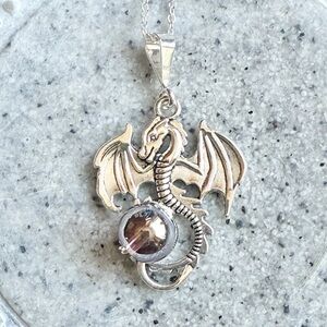 Sterling Silver Dragon Crystal Ball Necklace, Handmade by Wandering Bunny LLC